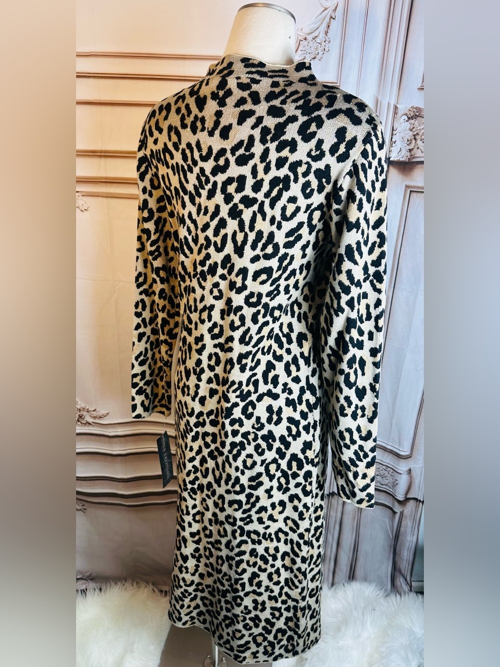 Nina Leonard Leopard Print Midi Dress in Beige and Black - Picture 2 of 7